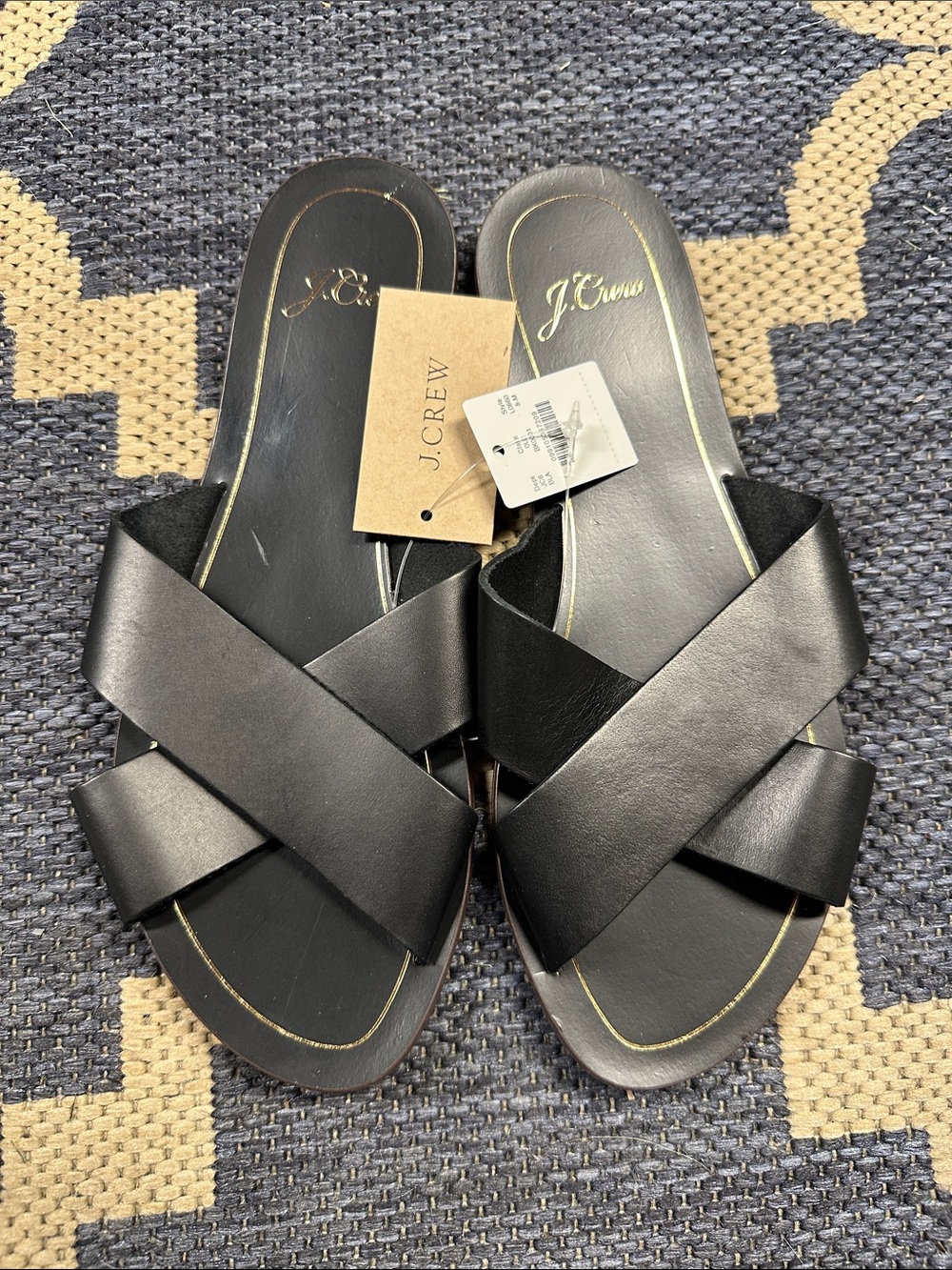 J. Crew Black Leather Crisscross Slide Sandals
